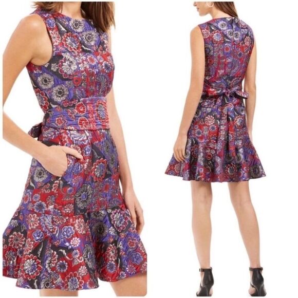 NWT Revolve Natori brocade jacquard weave dress with ruffle hem - Picture 1 of 12